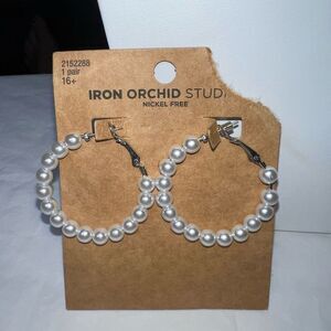 Iron Orchard Studios Nickel Free Faux Pearl Hoop‎ Earrings